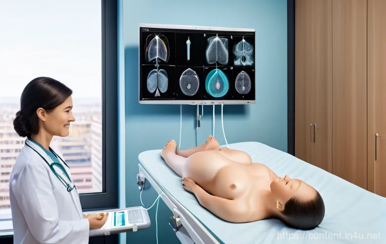 딥러닝을 활용한 이미지 인식 - **Prompt 1: AI-Powered Wireless Ultrasound for Medical Diagnosis**
A bright, clean medical exami...
